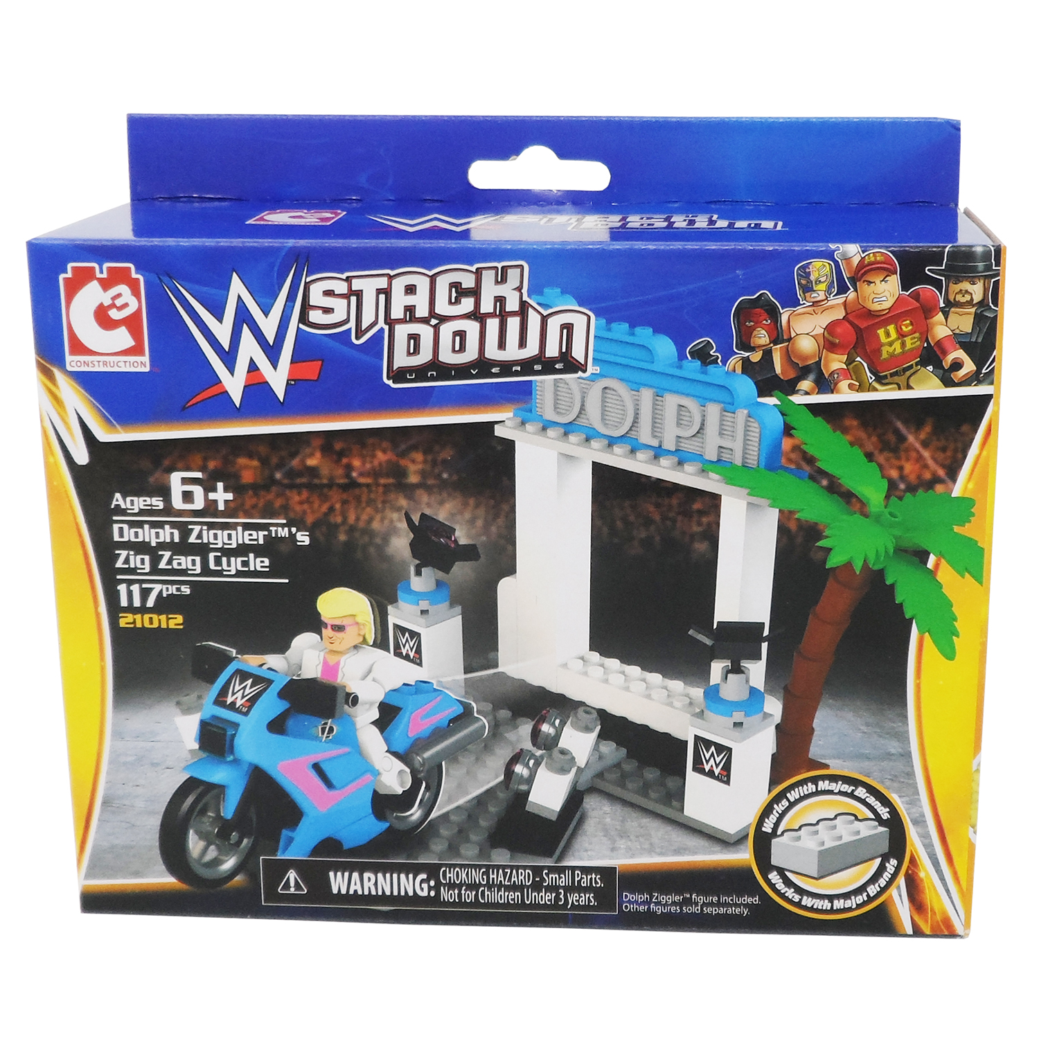 WWE STACK DOWN DOLPH ZIGGLER/'S ZIG ZAG CYCLE 117 PC AGES 6 NEW DOLPH INCLUDED