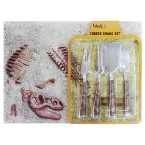 GLASS PLATTER & CHEESE KNIVES DINOSAUR