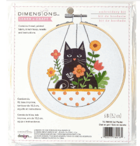 CAT FLORAL BASKET EMBROIDERY 6"