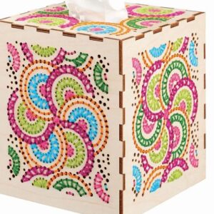 SQUARE CIRCLE WOOD TISSUE BOX STITCHING KIT
