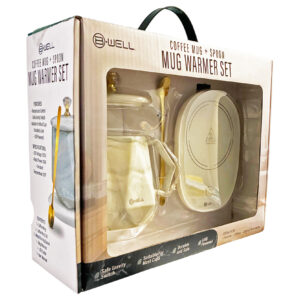 MARBLED MUG & LID W/WARMER - WHITE