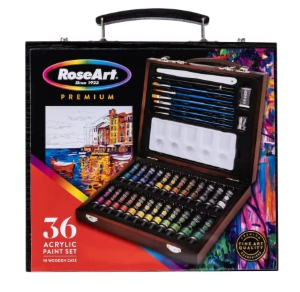 ROSEART PREMIUM WOODEN BOX ACRLYIC PAINT ART SET 36 CT